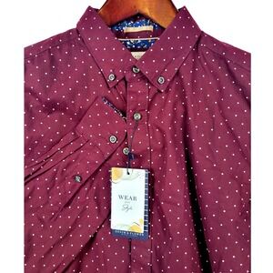 Denim &‎ Flower Men's Medium Burgundy Polka Dot Long Sleeve Button-Down Shirt